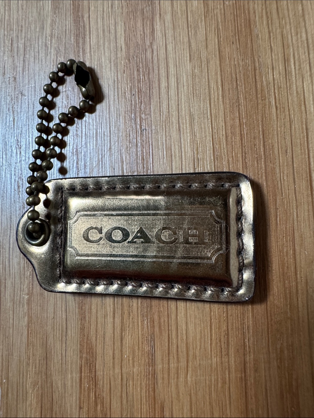 Coach Hang Tag, Metallic Gold Color 2" Charm Fob with Brass Ball Chain